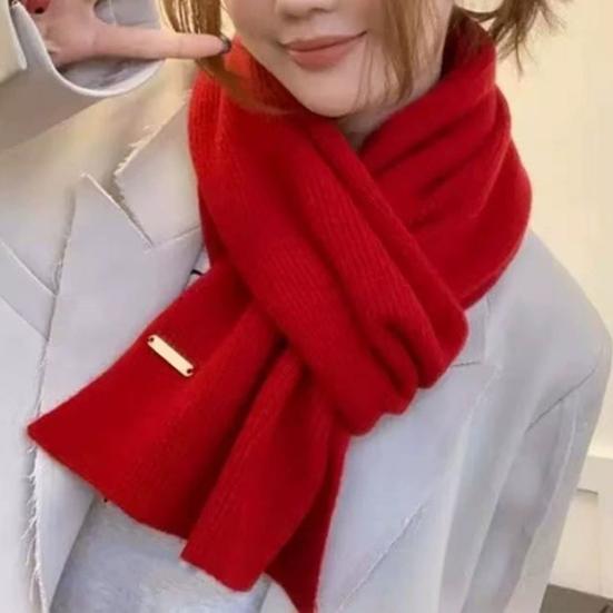 Women Scarf Solid Color Thickened Windproof Warm Versatile Scarf Daily Winter Outdoor Cycling Long Scarf