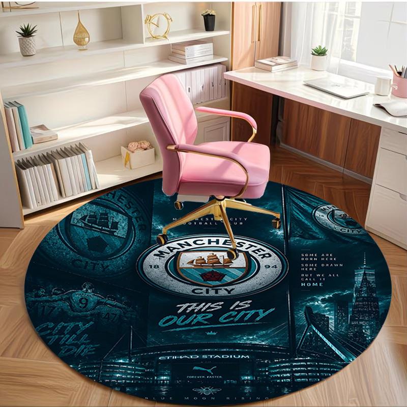 Manchester City FC Print Round Rug, Washable Floor Carpet, For Entryway Dorm Laundry Room Office Study, Home Decor Birthday Christmas Gift