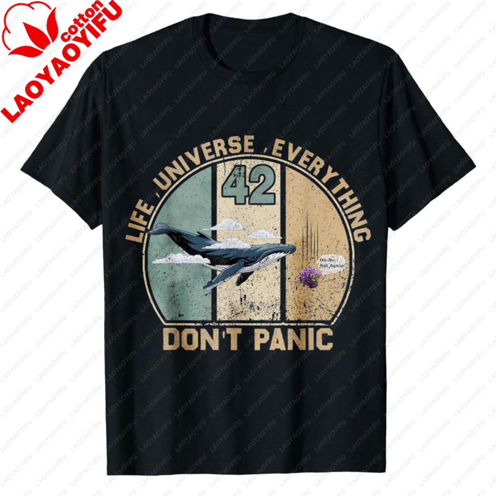Maglietta Grafica Vintage Guida Galattica per Autostoppisti Balena 42 Risposta alla Vita l'Universo e Tutto il Resto Niente Panico T-shirt