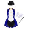 Girls Ringmaster Circus Costume Sleeveless Cutout Back Leotard Hat Magic Wand Gloves Halloween Cosplay Set