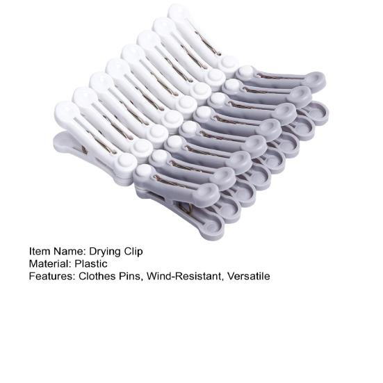 Plastic Drying Clamps 16PCS Clothes Pins, Compact Non-Slip No-Trace Laundry Clips, Spring Strong Grip Fabric Holders Loaded Clips for Socks Towels And