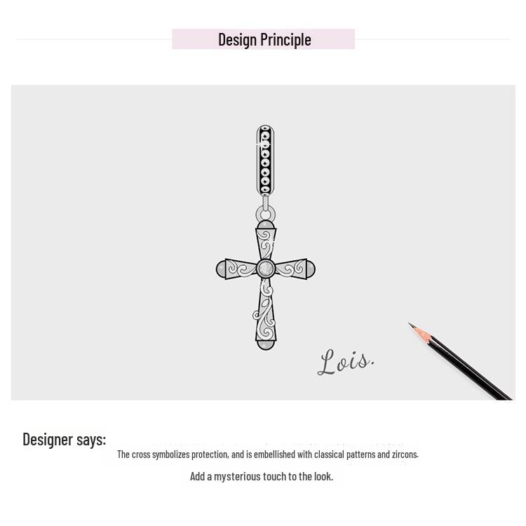 S925 Silver Vine Cross Pendant - European & American Style, Retro Pattern DIY Jewelry Accessory (BSC313)