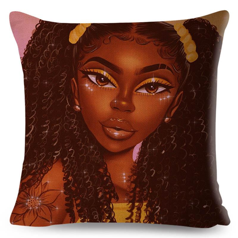 Beautiful Black Women Africa Girl Pillow Case Polyester Decor Colorful Cartoon Cushion Cover For Sofa Car Home Pillowcase 45X45