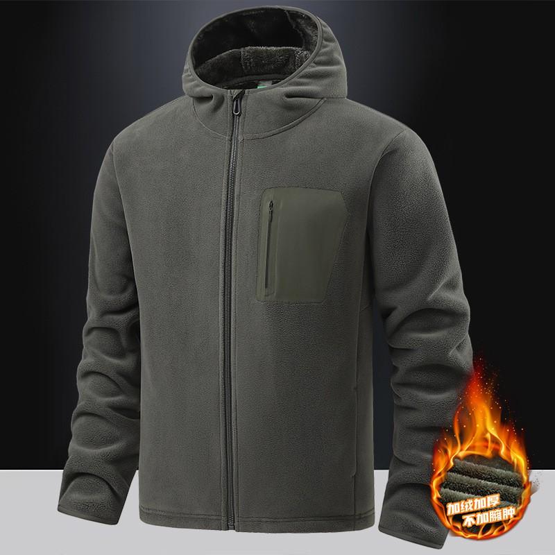 Mens Fleece Jacket Winter Warmth Thick Hooded Cardigan Outdoor Casual Sweatshirt