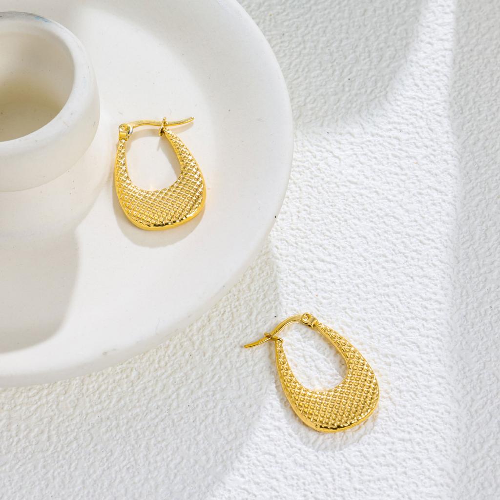 French Niche Retro Grid Type Titanium Steel Earrings, Girl Temperament Simple Personality Imperial Sister Wind Ear Jewelry Batch