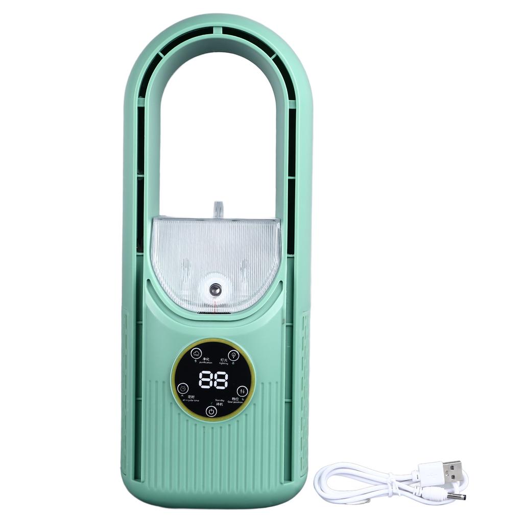 Ventilator ohne Rotorblätter 6 Geschwindigkeitsstufen 100ml Wassertank Leise USB Tisch-Nebelkühlventilator mit Timer Grün