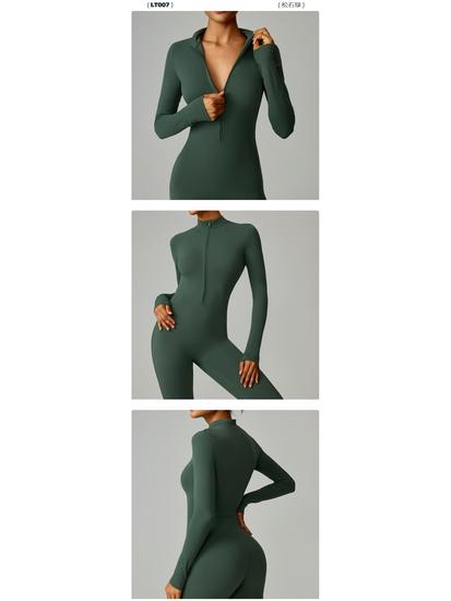 Zipper Style Nude Feel Long Sleeve Yoga & Running Bodysuit - High Intensity, Tight Fit #8306