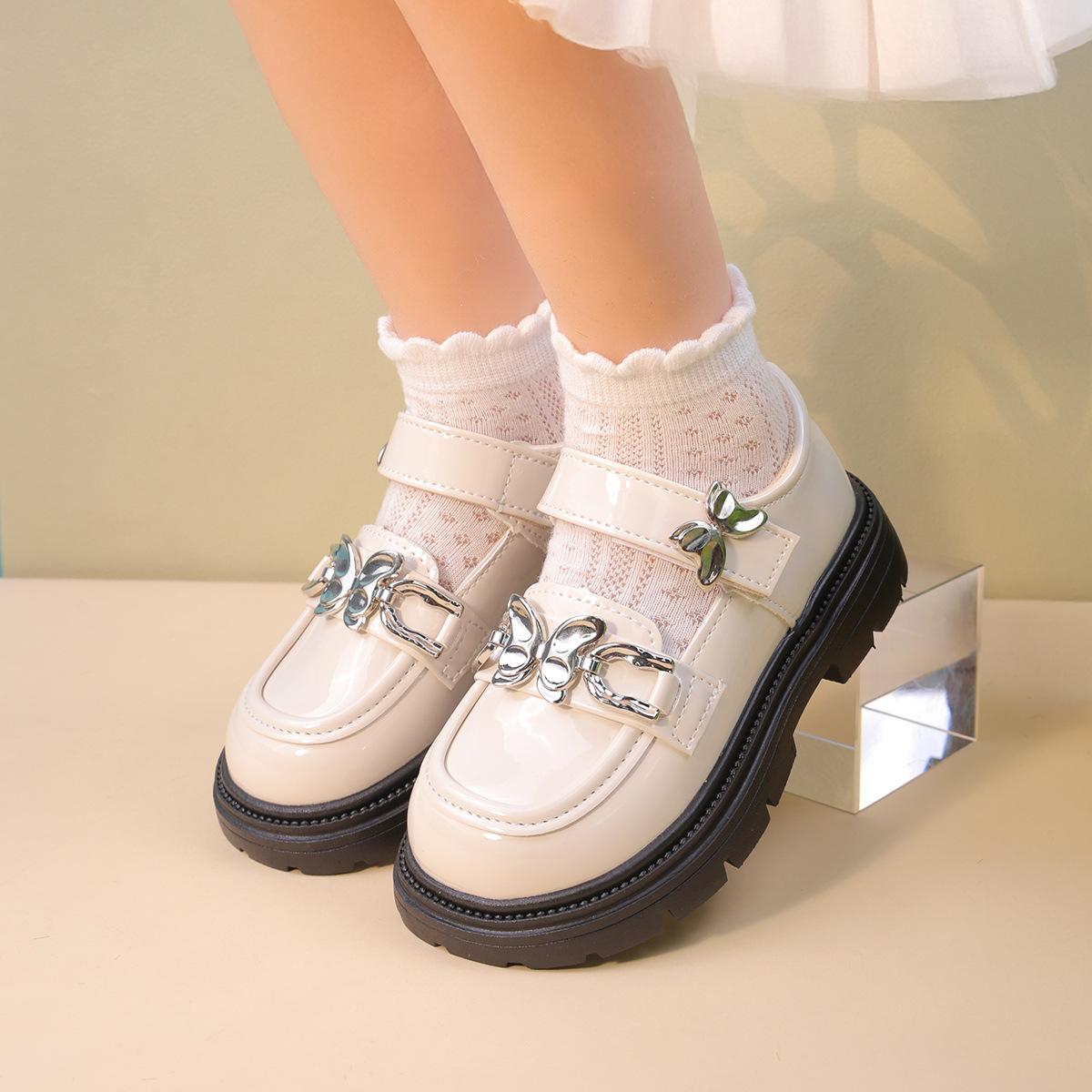 

Осень 2025 Новые Детские Кожаные Туфли в Британском Стиле Простые Универсальные Повседневные Туфли для Девочек Удобные Нескользящие Детские Туфли для Выступлений 29insole17.9cm бежевый