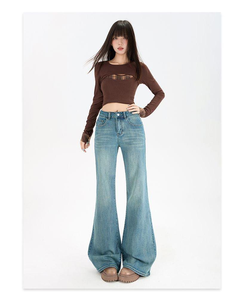 Jeans Donna a Vita Alta Retro Svasati - Snellenti, Gamba Dritta, Vestibilità Larga, Stile Casual per il 2026