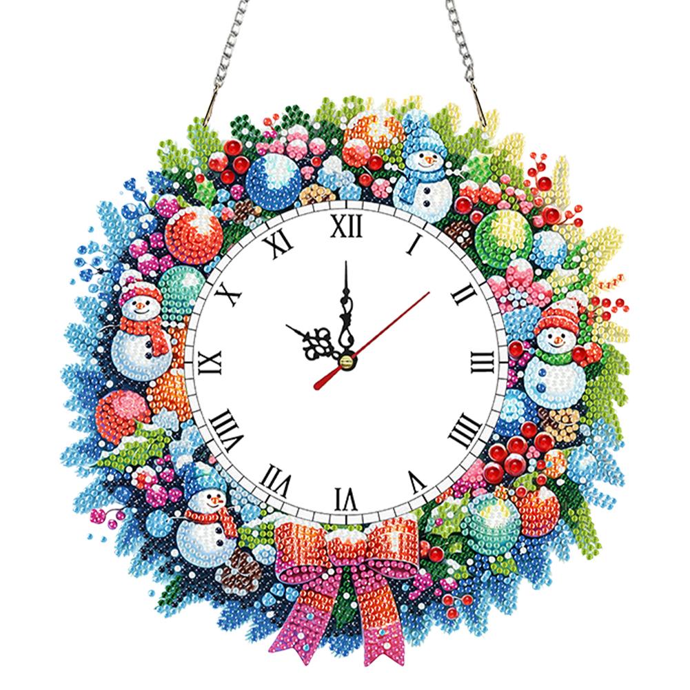 2D/Flat DIY Christmas Acrylic Diamond Painting Ornament with Clock Function Diamond Painting Clock Pendant for Home Decoration
