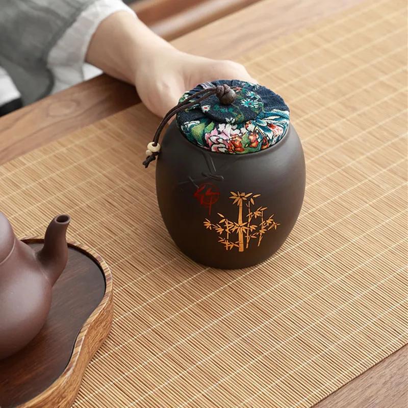 Chinese Sealed Purple Clay Tea Caddy Plum Blossom Bamboo Leaf Tea Jar Travel Tea Boxes Tieguanyin Container Storage Tank Teaware