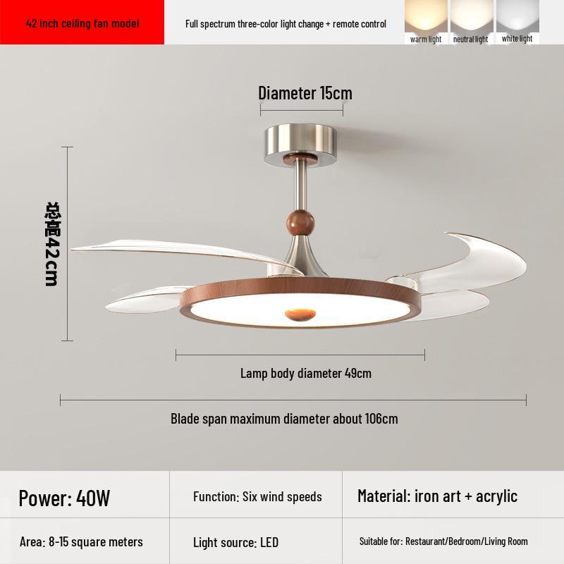 

Mid-Century Wabi-Sabi Walnut Ceiling Fan Light: Silent, Eye-Protecting, Wood Grain Design for Bedroom and Living Room. Full Spectrum Ceiling Fan 42-inch - 106CM