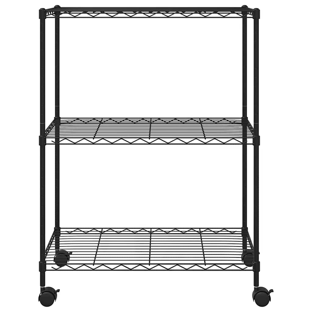 Storage Shelving Unit with 3 Shelves and Casters 60 x 35 x 81 cm Black 150 kg Capacity