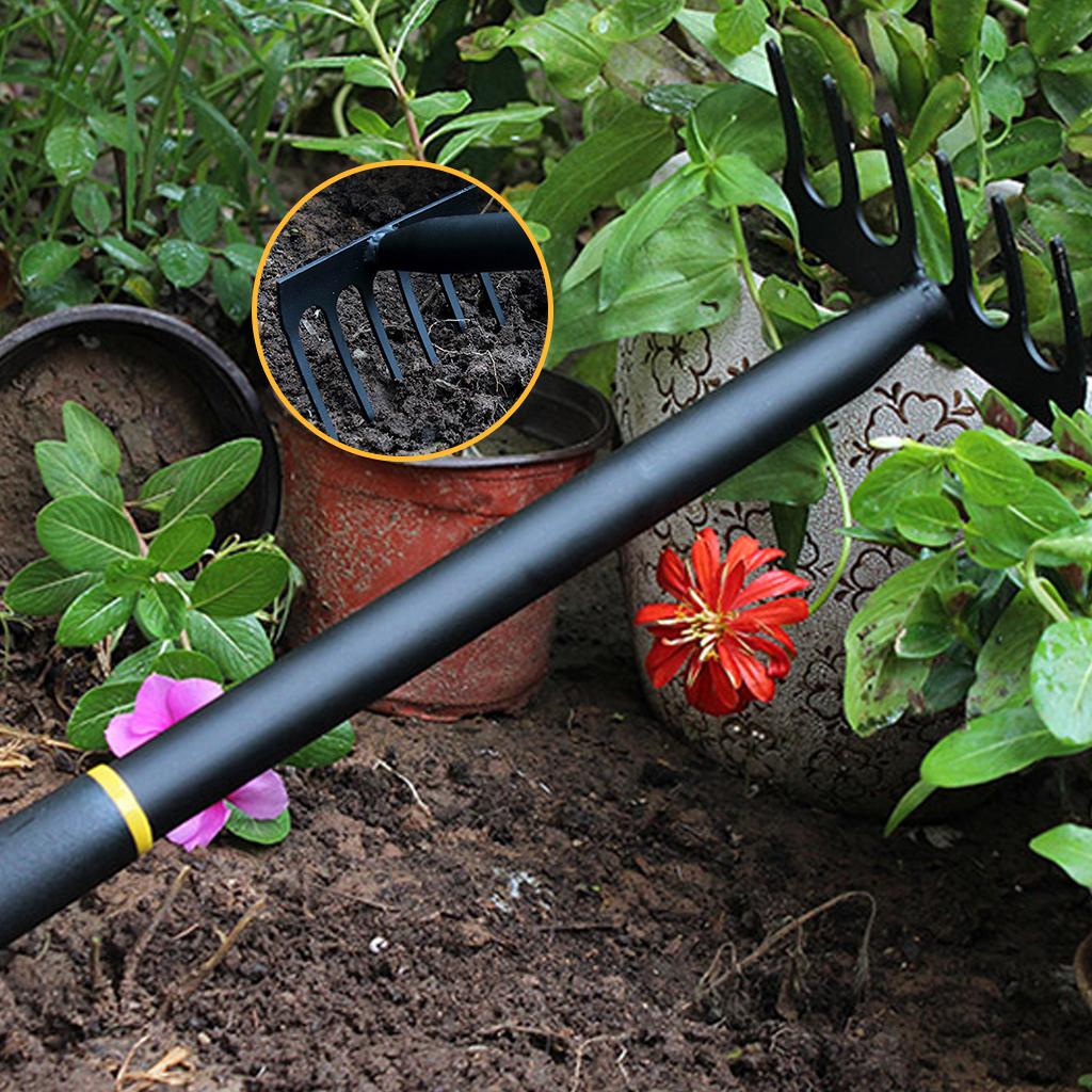 6 Tines Metal Garden Cultivator Rake Small Tiller Tools Garden Tool Set Garden Hand Rake Manganese Steel Rake