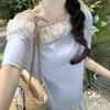 Summer Sweet Thin Lace Slant Shoulder Side Strap Design Versatile Top Shirt Women's Short Sleeve T-Shirt