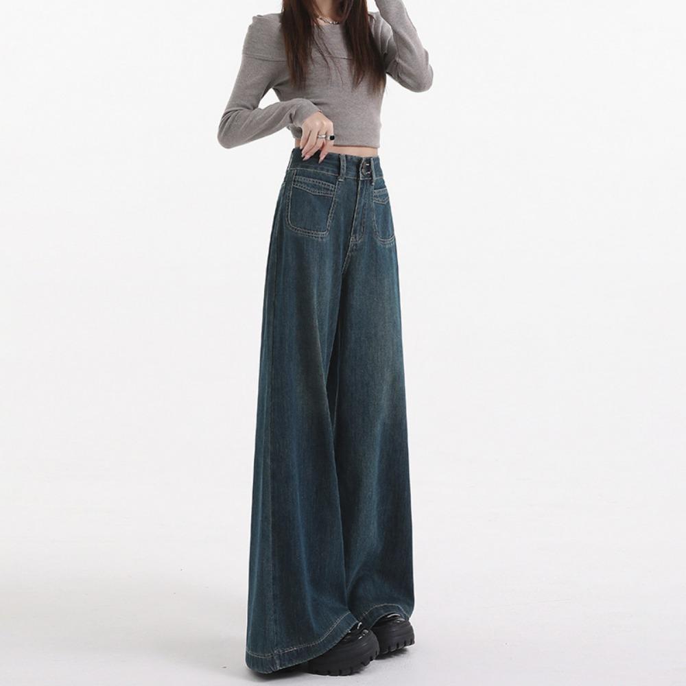 Street personality wide-leg jeans women's spring and autumn new retro wide-leg pants pear-shaped body mopping pants