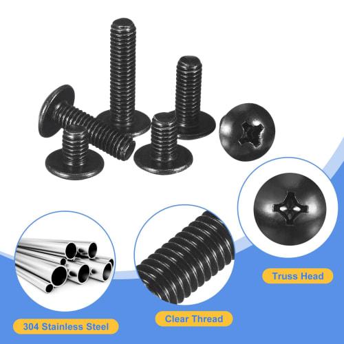 uxcell M6 x 20mm Truss Screws, 15-Piece Set, Black, Fully Threaded, 304 Stainless Steel, for Shelves, Wood, and Home Repair Tools, for Home Constructi