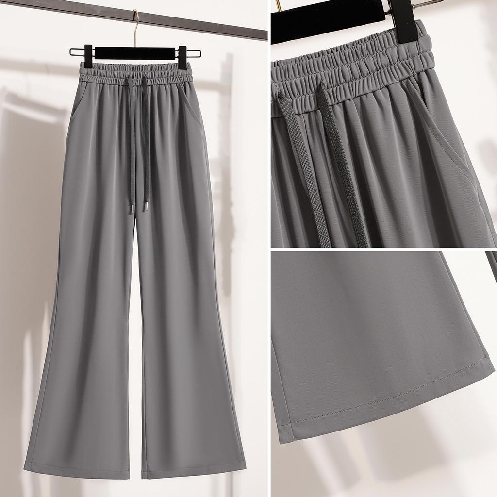 DIMANAF Plus Size Pants Women Summer Solid Elastic Waist Oversized Casual Loose Harem Pants Loose Long Pants New