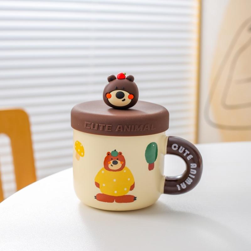 Creative Cartoon Mug Ceramic Cup Water Cup with Lid Cute Coffee Cup Children Water Cup Gift Birthday Gift