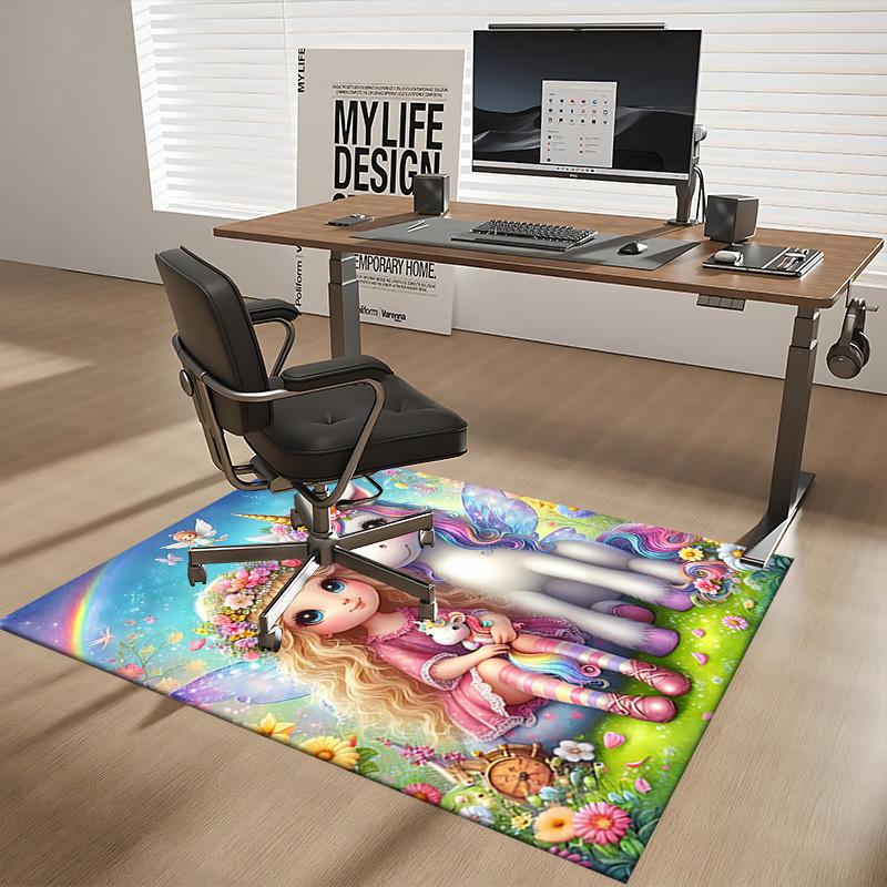 1pc Anime Unicorn and Fairy Chair Mat - Office Desk Pad with Fantasy Floral Design, Non-Slip Rug for Home Decor, Suitable for All Seasons, Perfect Gif