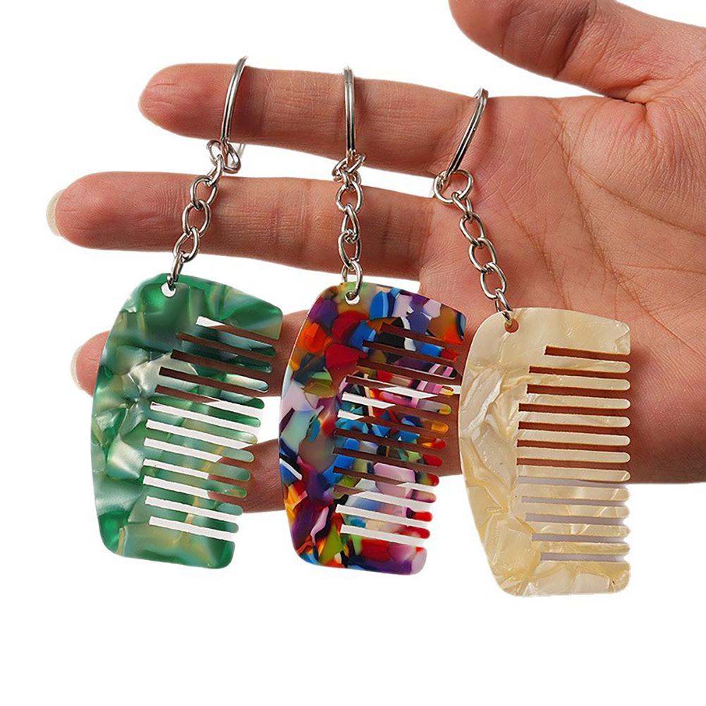 Portable Mini Comb Keychain Cute Resin Colorful Key Chain for Women Men Backpack Pendant Bag Car Key Decor Travel Hair Accessories