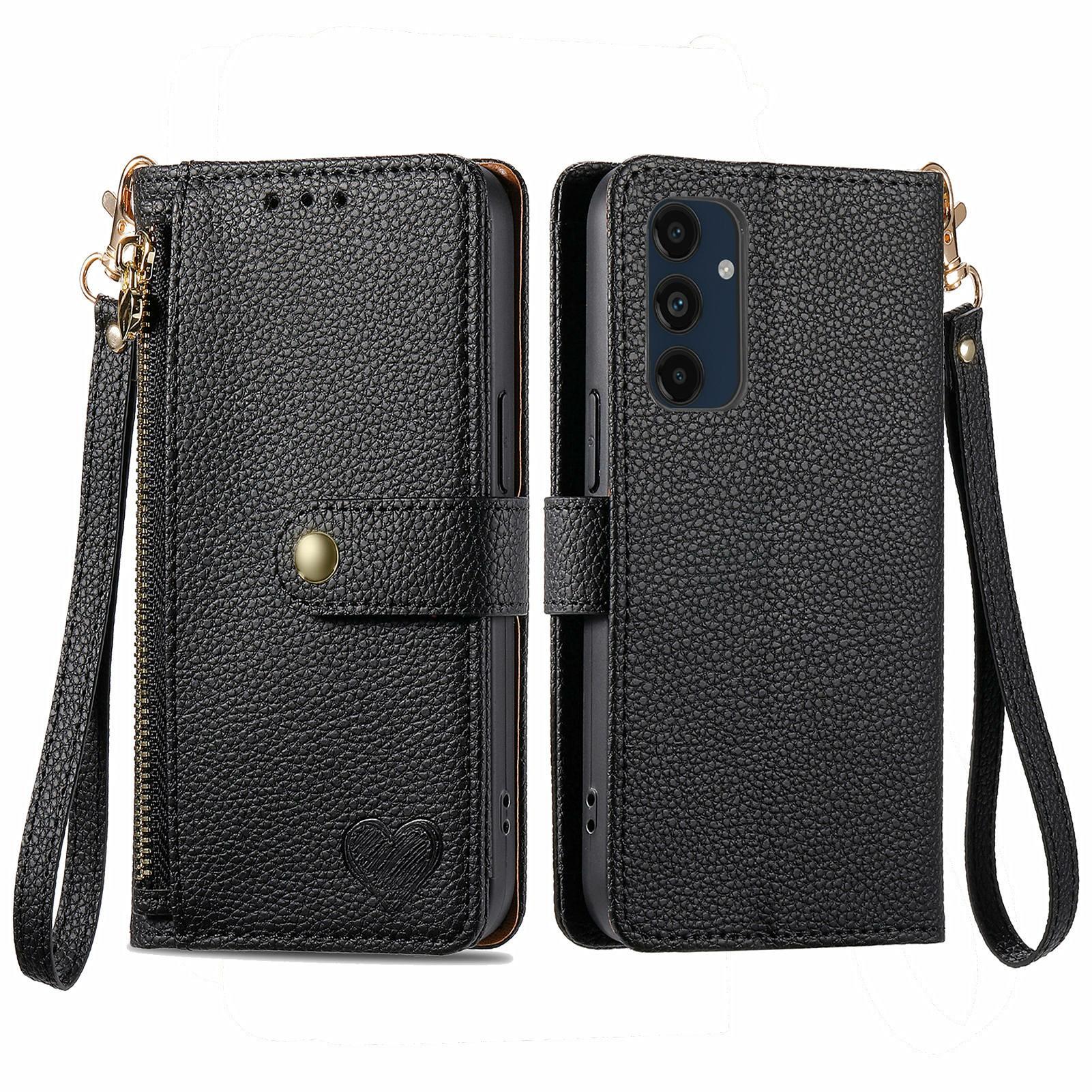 

For Samsung Galaxy S24 FE Case RFID Blocking Zipper Pocket Leather Wallet Phone Cover Black