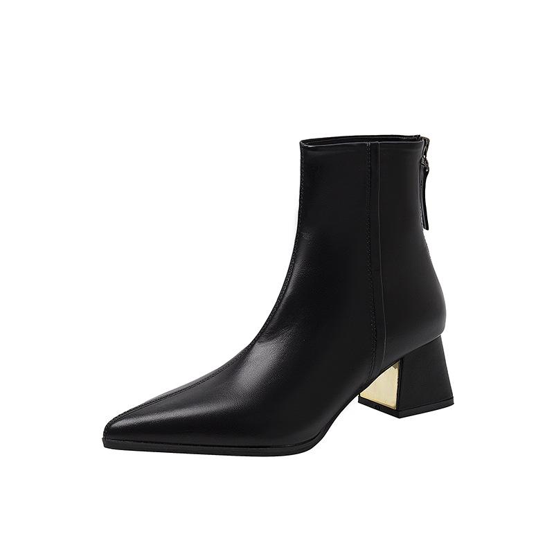 Coarse heel short boots women's French temperament high heel thin new boots white pointed small bare boots thin velvet