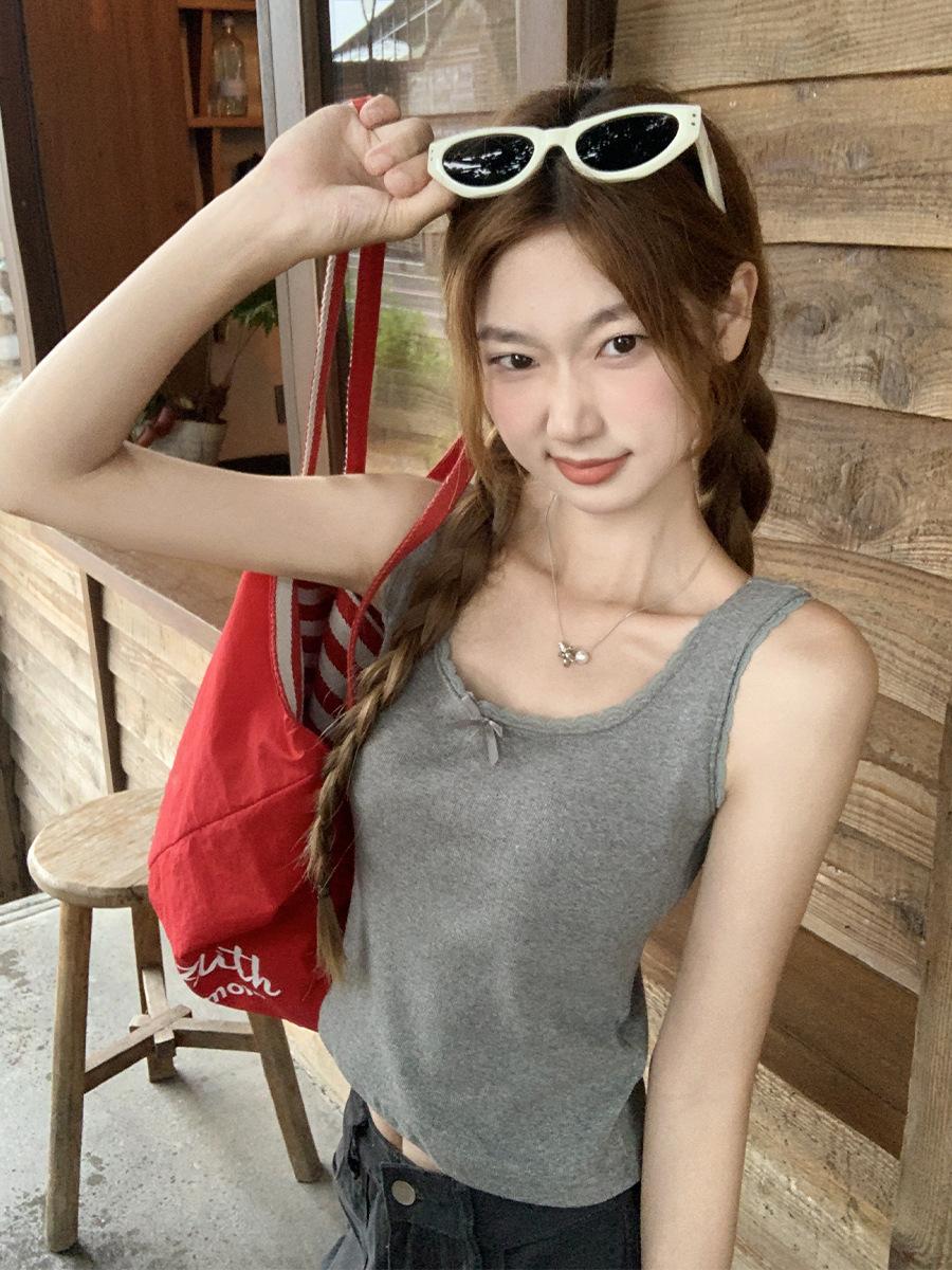 

U-neck lace vest women s bow suspender summer new sleeveless beautiful temperament slim XL