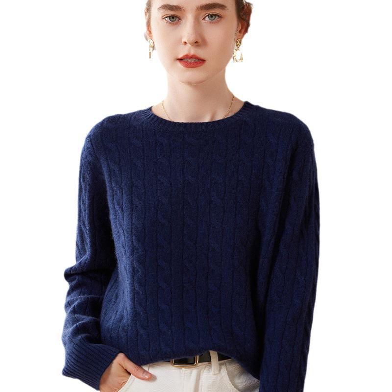 Women's Cashmere Knit Pullover: Thick Slim-Fit Round Neck Sweater for Autumn & Winter