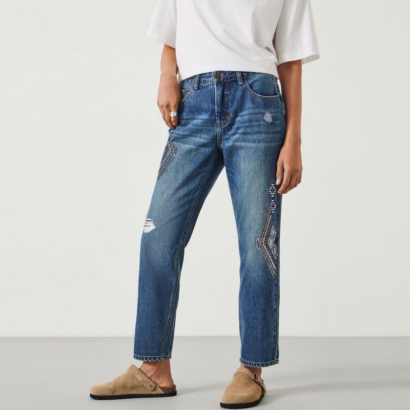 

10% off for 2 Pieces Export Casual Export USA Loose Slimming Holes Embroidery Straight-leg Boyfriend Dad Cropped Denim C product cato Straight-leg cropped pants(D1Z2) 12