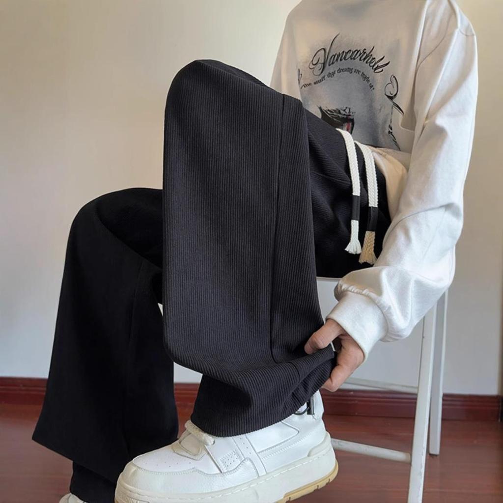 Men's Heavy American Corduroy Pants: Autumn/Winter Velvet-Lined, Trendy Loose Straight Wide-Leg Trousers