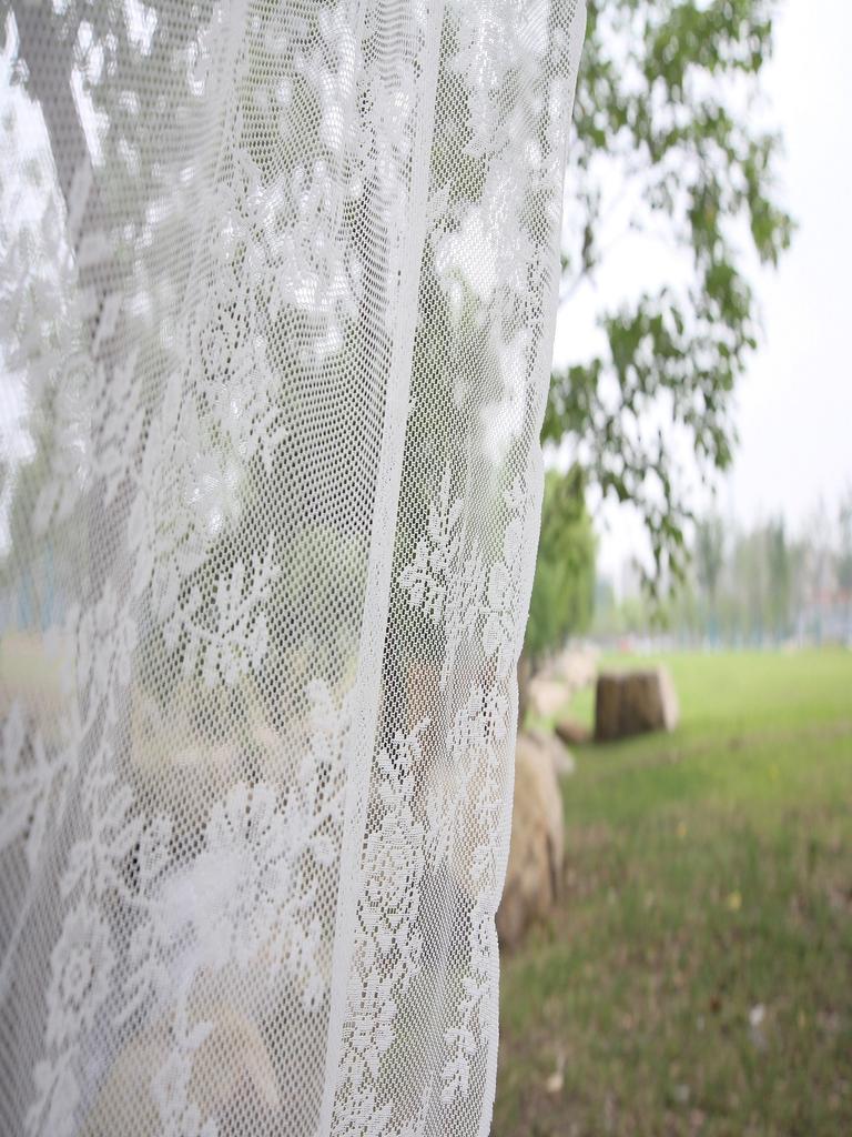 White French Lace Semi Transparent Rod Curtains Suitable For Filtering Light In Living Room Windows, One Piece Set