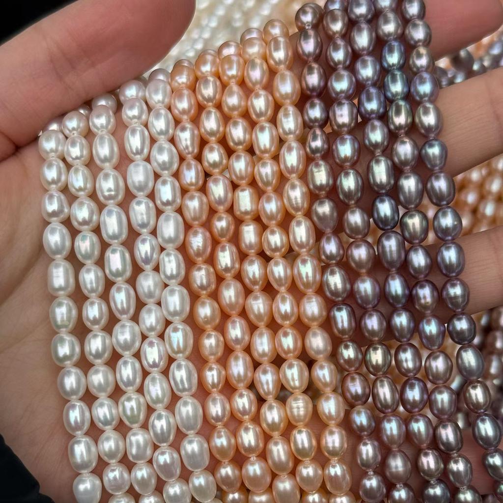 1 Strand Natural Rice Freshwater Pearl Beads 5-6mm Oval White Pearls 36cm for DIY Bracelet Necklace Jewelry Making