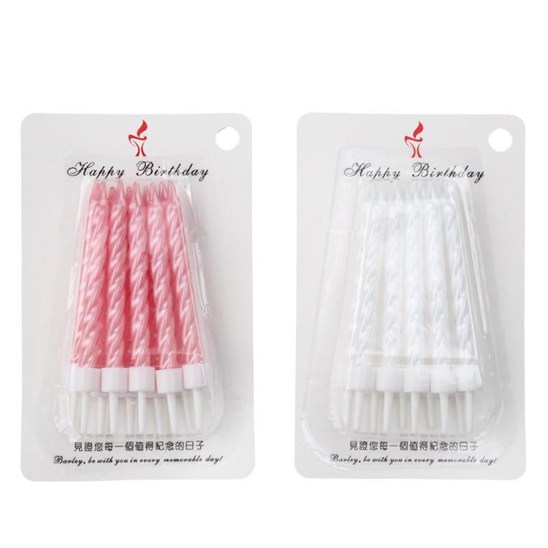 New Product 10-pack Thread Birthday Candles White Pink Card-mounted Pearlescent Spiral Romantic Party Candles