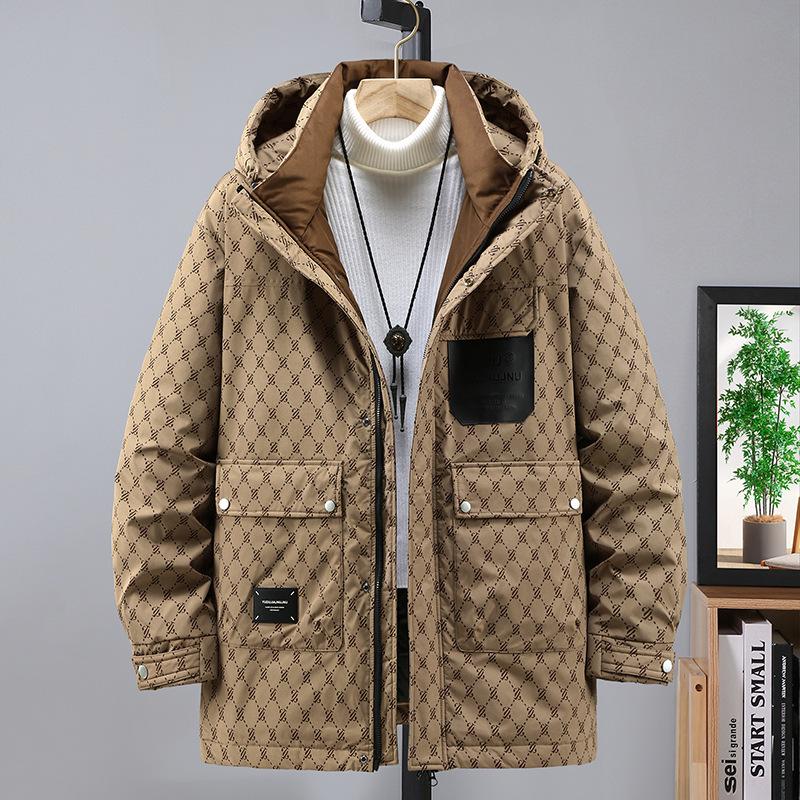 

Winter New Plus Size Men s Mid-Length Trendy Cotton Padded Jacket - 2488 4XL темного кольору хакі