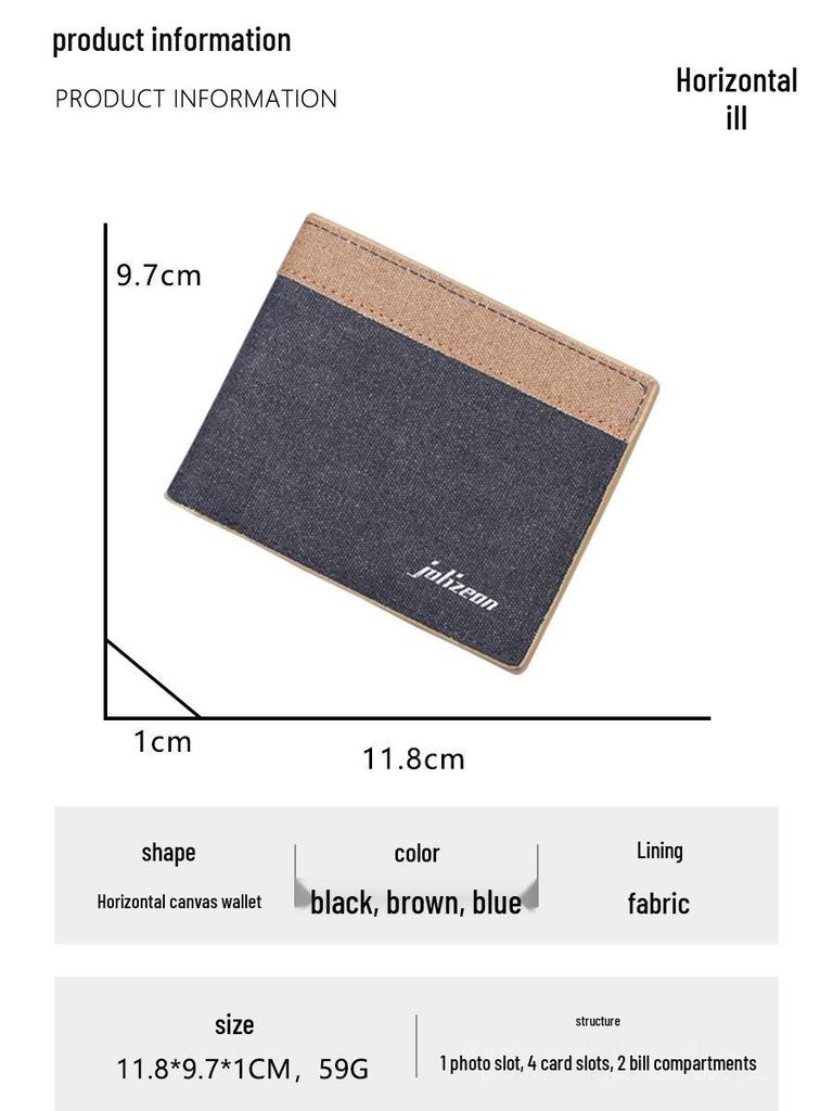 Men's Bi-fold Canvas Leather Wallet with Card Holder