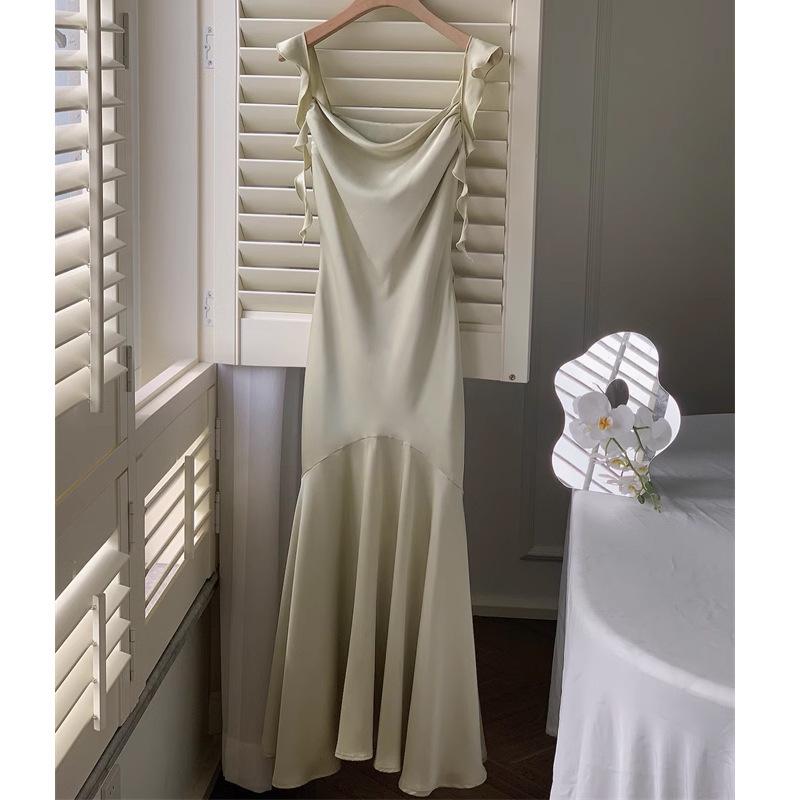 

«Женское атласное платье с оборками QIANMEIYI - новый летний стиль» Malt Green