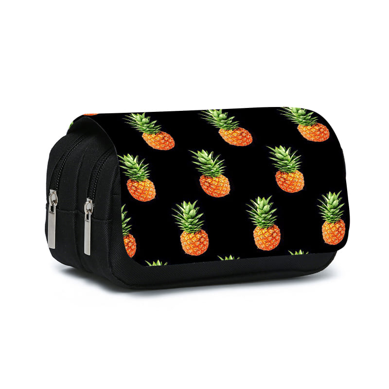 Pineapple Print Double Layered Flip Pen Case For Boy And Girls Best Gifts 2D Cartoon Pencil Pouch School Pencil Bag For Children