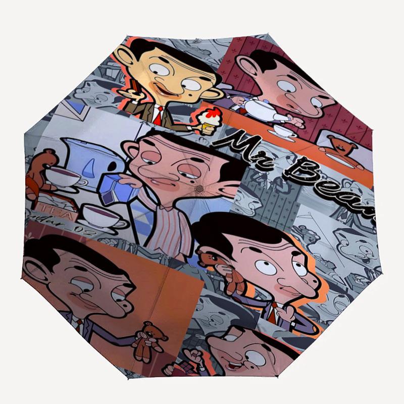 

1PC Mr Bean Automatic Open/Close, 8-Rib Durable Frame Compact Travel Umbrella for Men & Women 046