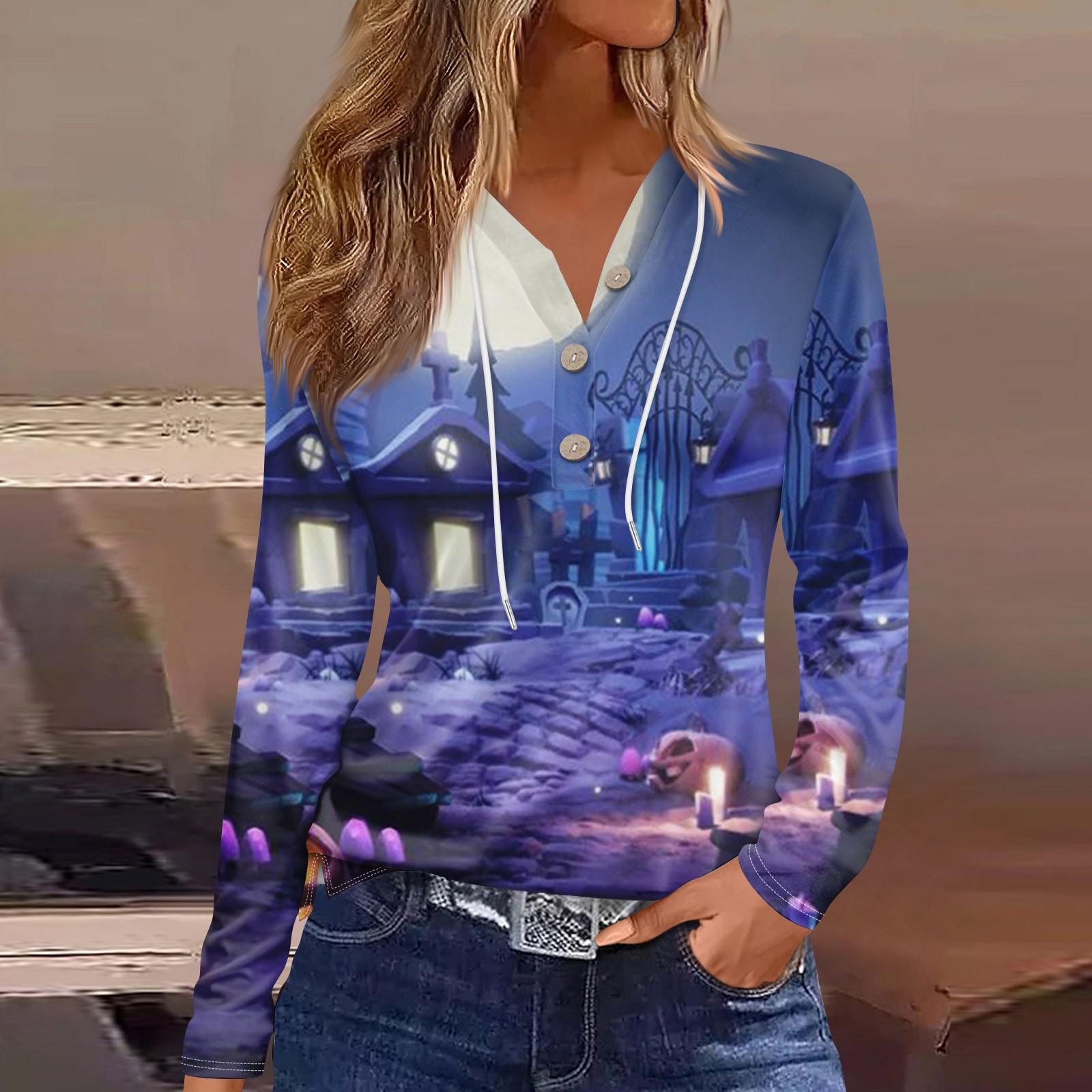 

Женская модная повседневная толстовка с капюшоном на Хэллоуин с декорированными пуговицами и длинными рукавами, футболка XXXL