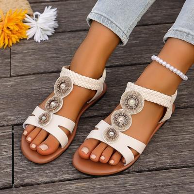 Women Flat Sandals Elastic Ankle Strap Beach Shoes Women Bohemian Flats Sandals Lightweight Designer Shoes Zapatos De Mujer
