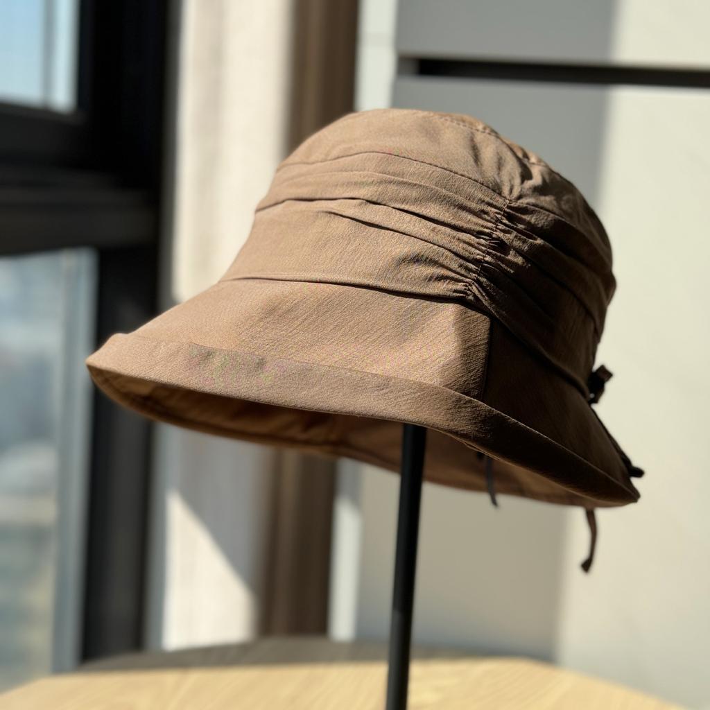 Spring and Summer New Sun Hat Children Versatile Pleated Bow Big Eaves Bucket Hat Small Face Foldable Basin Hat Tide