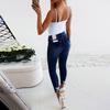 Women Casual Slim Fit Jeans Pearl Lace Contrast Skinny Jeans