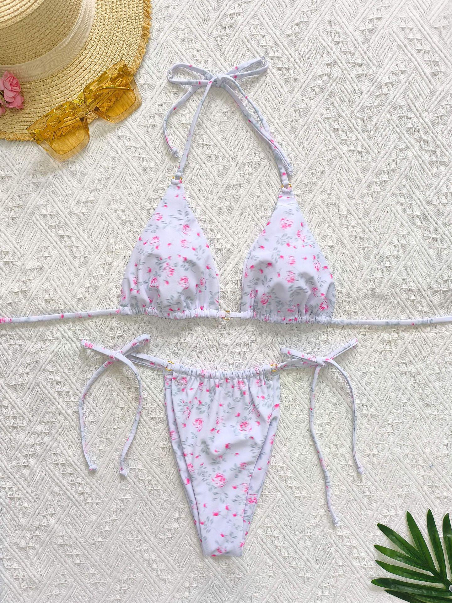 

2024 Женский Сексуальный Купальник Бикини Тонг с V-образным вырезом и открытой спиной с принтом L