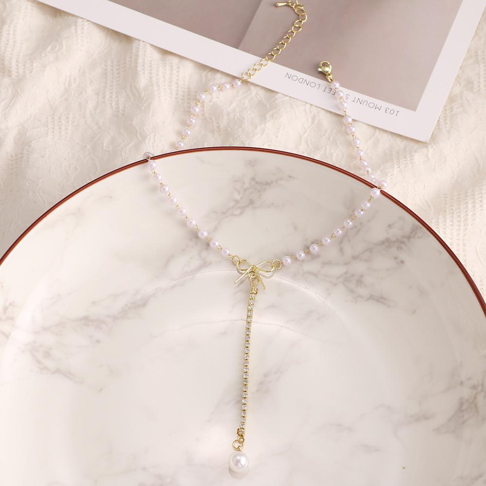 Bowknot Pearl Necklace Clavicle Chain Fashionable Exquisite Girl Jewelry