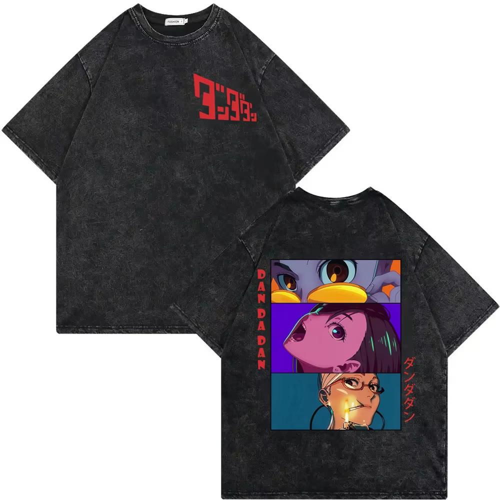 Dandadan Anime T-shirt Men Women Cotton Vintage Washed Graphic Print Short Sleeve Harajuku Otaku Streetwear Top Washed Hot Sale