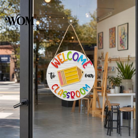 Farmhouse Classroom Sign Wooden Welcome for Door, to Our Round Smooth Surface Door Plaque Hanger, Front Hanging Sign, Back School Preschool Decoration