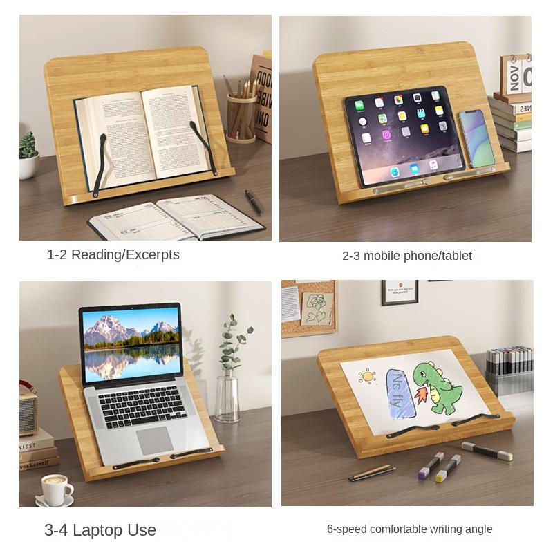 Adjustable Desk Bookstand Wooden Bookshelf Book Holder Reading Rest Computer Stand Reading Rack Foldable Book Holder Tray
