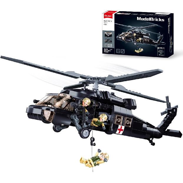 UH-60 Helicopter Black Hawk Model, Military Army Airplane Building Set, Helicopter Toy Kits Including 4 Soldier Minifigures, Gifts for 6-12 Year Old