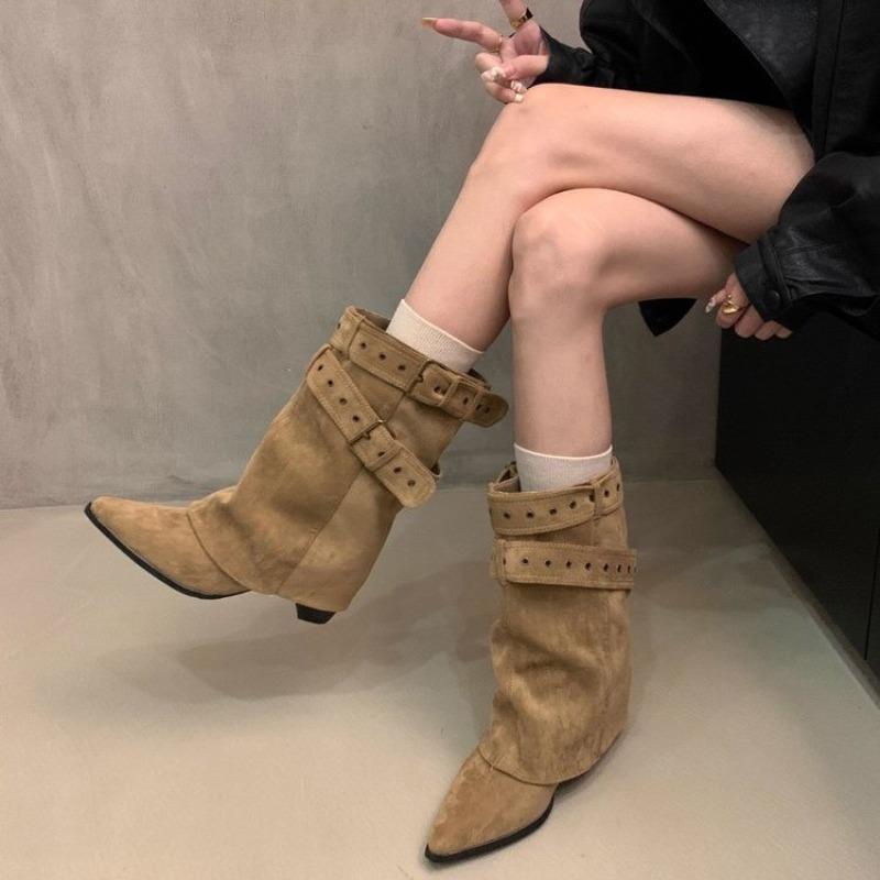 Fashion Hot Selling 2025 New Pointed Toe Women's Spring and Autumn Boots  Mid Heels Elegant Shoes Pumps Fashion Boots Trend Ladies Boots